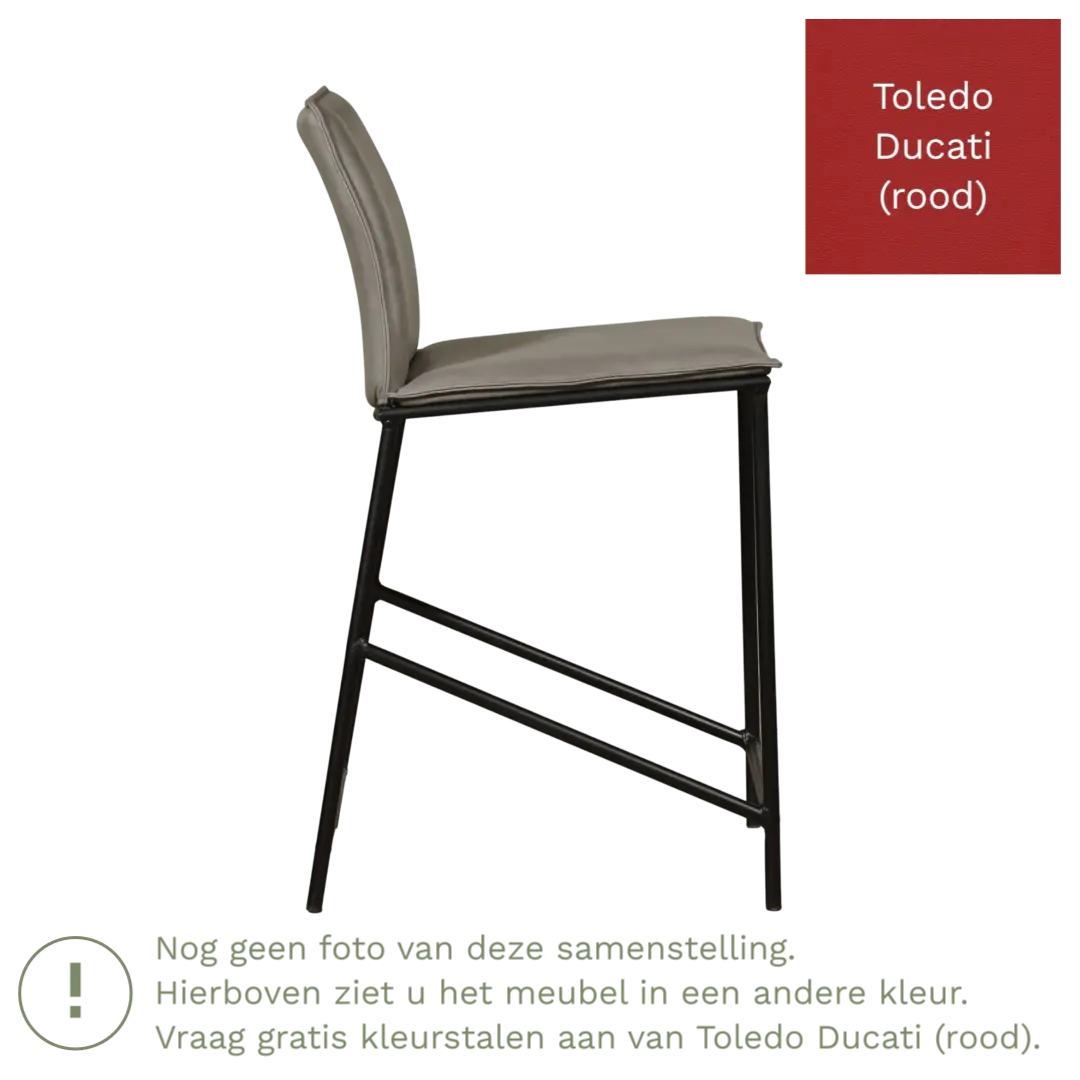 afbeelding van Leren barkruk laag Favor - Toledo Ducati (rood) - poten staal rond zwart